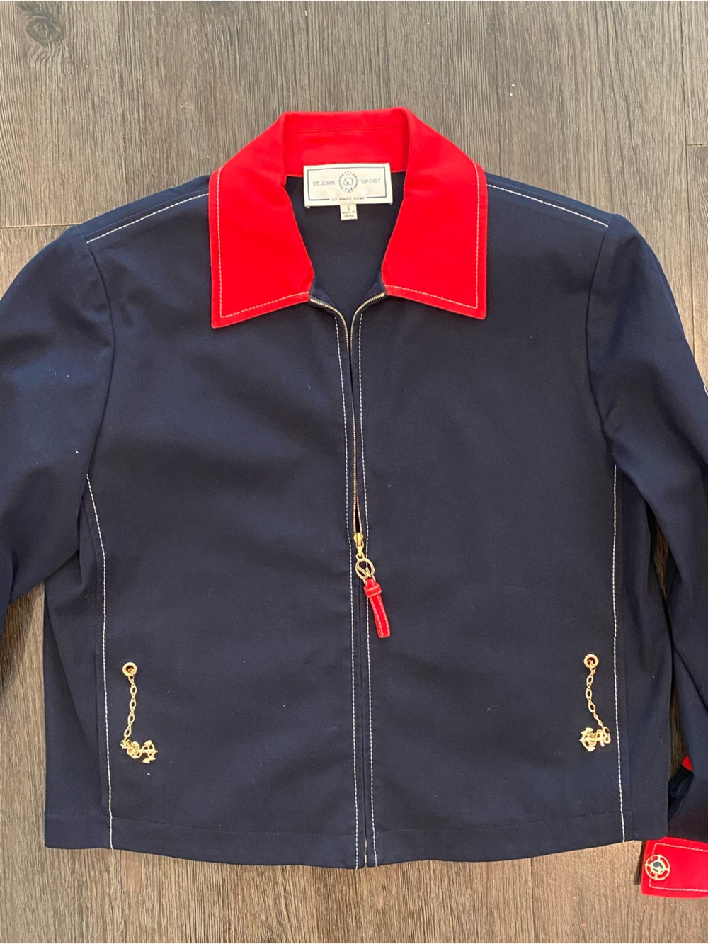 St. John Marine Nautical Boat Knit Blazer Jacket Small Navy Blue Red Anchors - Picture 8 of 8